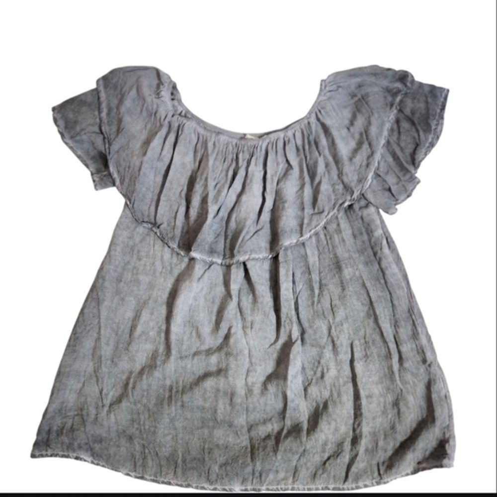 ENTRO Gray Gypsy Boho Festival Off The Shoulder Ruffle Flounce Blouse SZ Medium
